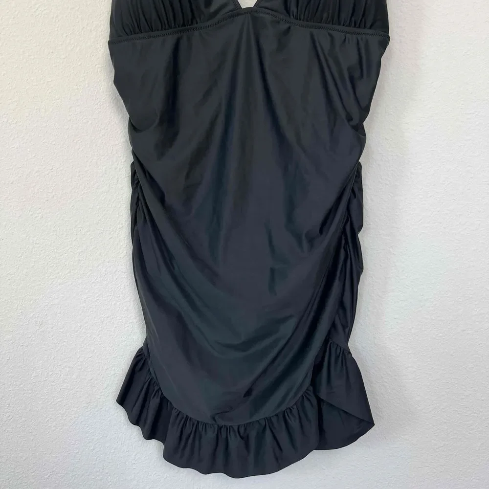 NWT J.Crew Size‎ 18 One Piece Black Swim Dress V-Neck Ruched Swimwear